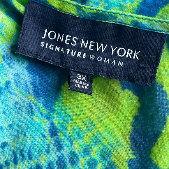 Jones New York Signature Plus 3X Blue Green Crochet Trim Cotton Tunic Top - Picture 2 of 13